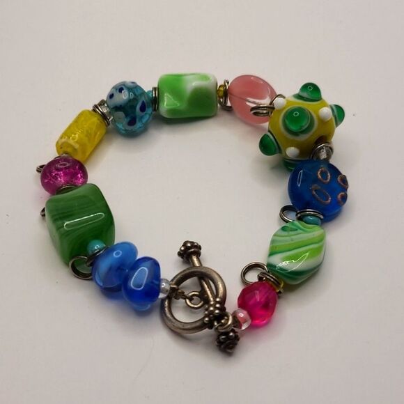 Multi Color Art Glass Bead Bracelet - Picture 2 of 5